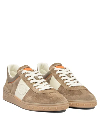 Valentino Low Top Upvillage Sneaker In Crust And Nappa Calfskin In Brown