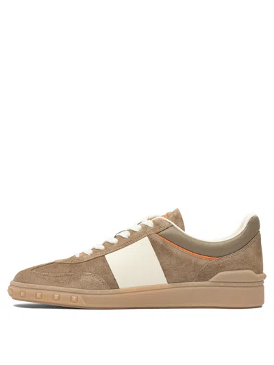 Valentino Low Top Upvillage Sneaker In Crust And Nappa Calfskin In Brown