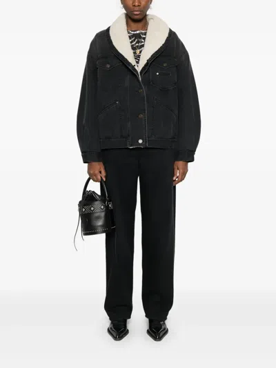 Isabel Marant Pimia Jacket In Denim And Faux Fur