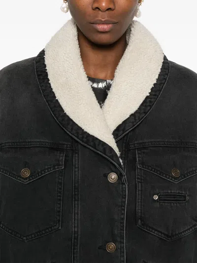 Isabel Marant Pimia Jacket In Denim And Faux Fur