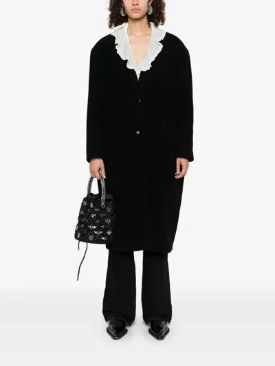 Isabel Marant Wool Coat With Shoulder Pads And V-neckline In Black