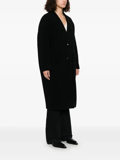 Isabel Marant Wool Coat With Shoulder Pads And V-neckline In Black
