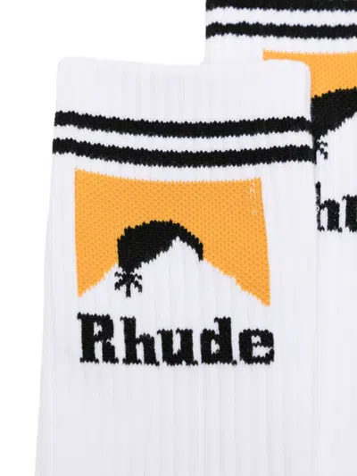 Rhude Logo Socks In Intarsia Knit In White