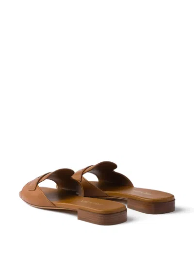 Prada Triangle-logo Leather Sandals In Brown