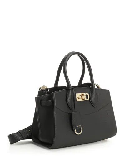 Ferragamo Studio Soft Top Handle Small Handbags Black In Black