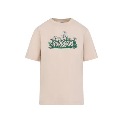 Burberry Soft Cotton T-shirt With Vibrant Floral Graphic In Brown