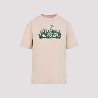 Burberry Soft Cotton T-shirt With Vibrant Floral Graphic In Brown