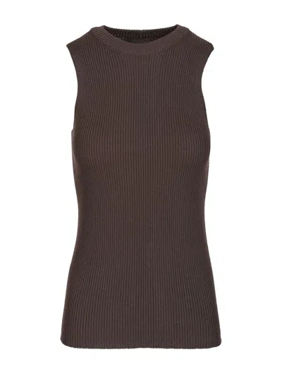 Rick Owens Tank In Ribbed Wool Knit Knitwear Brown In Brown