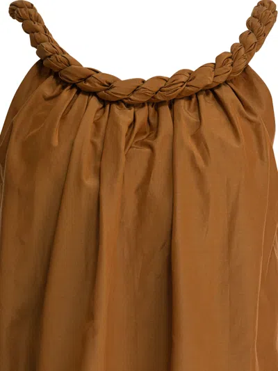 Loulou De Saison Gathered Top With Braided Neckline And Flowing Silhouette In Brown