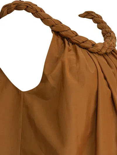 Loulou De Saison Gathered Top With Braided Neckline And Flowing Silhouette In Brown