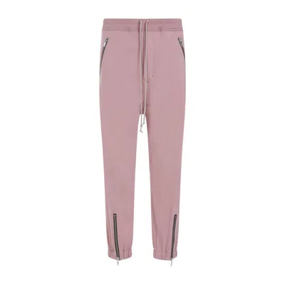 Rick Owens Pink Cotton Track Trousers For Men In Ss24