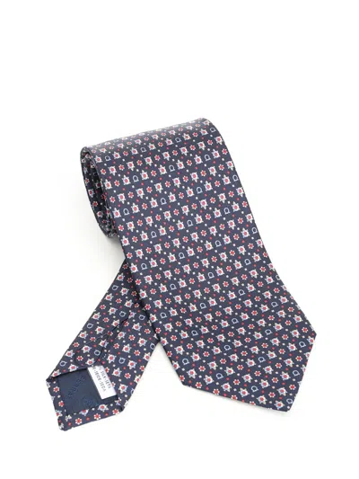 Ferragamo Turtle Print Silk Tie Ties And Bow Ties Blue In Blue