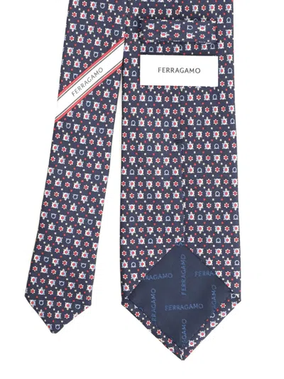 Ferragamo Turtle Print Silk Tie Ties And Bow Ties Blue In Blue