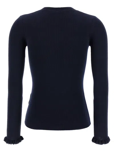 Valentino Embroidered Sweater With Front Pockets And Ruffle Cuffs In Blue