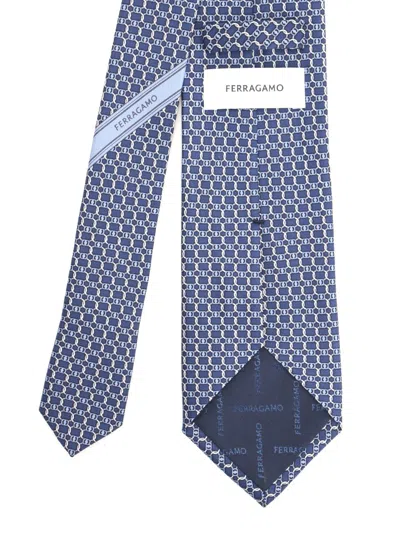 Ferragamo Vara Print Silk Tie Ties And Bow Ties Blue In Blue