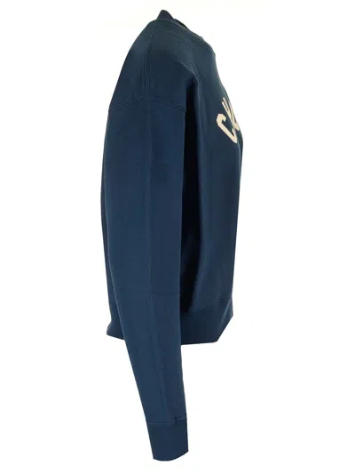 Chloé Blue Crewneck Sweatshirt With Logo Lettering Print In Cotton Woman