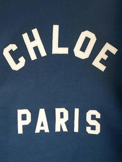 Chloé Blue Crewneck Sweatshirt With Logo Lettering Print In Cotton Woman