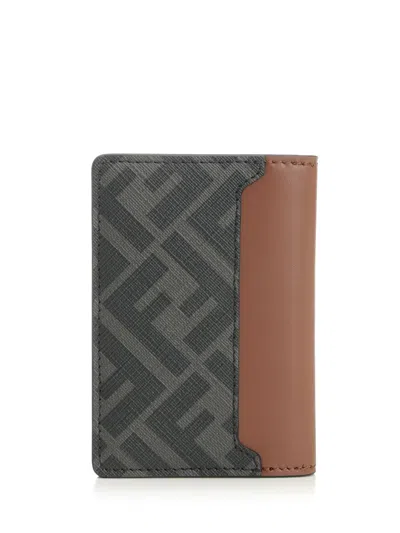 Fendi Vertical Ff All Over Card Holder Wallets Brown
