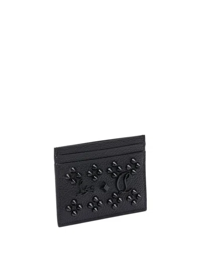 Christian Louboutin Textured Black Leather Cardholder With Metallic Logo In Black