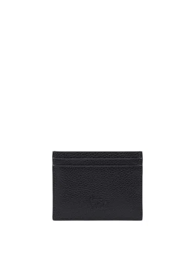 Christian Louboutin Textured Black Leather Cardholder With Metallic Logo In Black