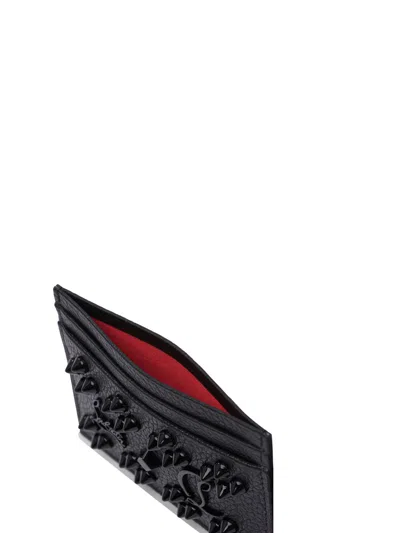 Christian Louboutin Textured Black Leather Cardholder With Metallic Logo In Black