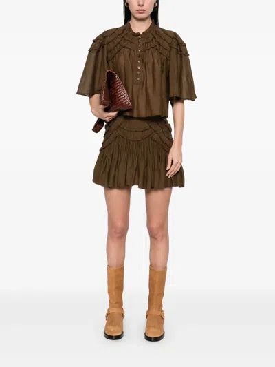 Isabel Marant Étoile Ceola Frilled Cotton-blend Miniskirt In Brown