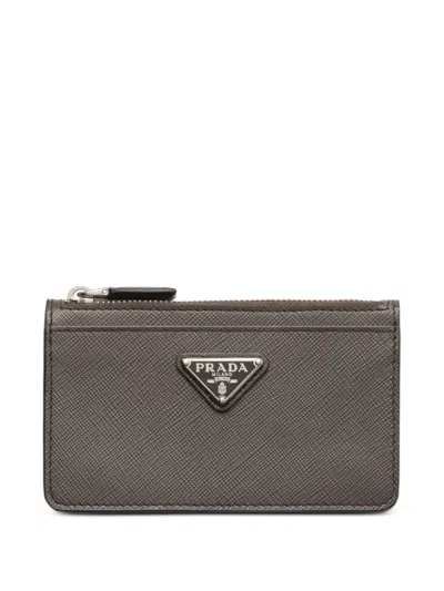 Prada Saffiano Leather Card Holder In Brown