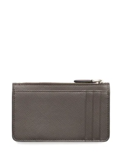 Prada Saffiano Leather Card Holder In Brown