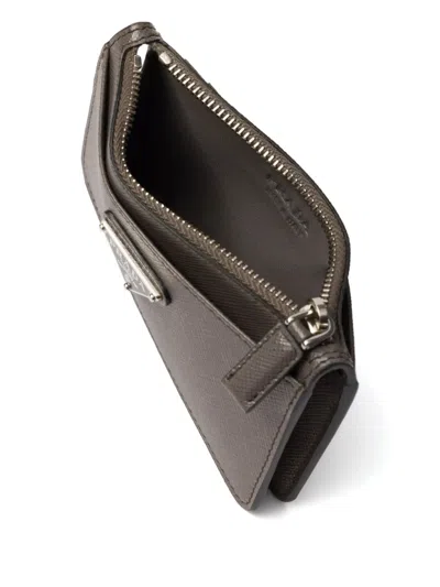 Prada Saffiano Leather Card Holder In Brown