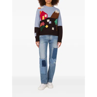 Moschino Shetland Wool Sweater With Landscape Intarsia In Multi