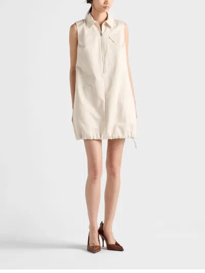 Prada Sleeveless Chino Drawstring Mini Dress In Neutral