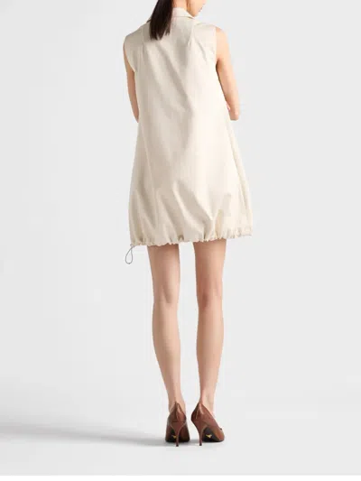 Prada Sleeveless Chino Drawstring Mini Dress In Neutral