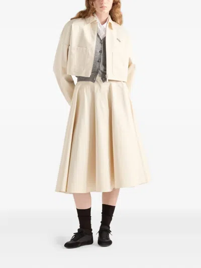 Prada Triangle-logo Flared Skirt In Neutral