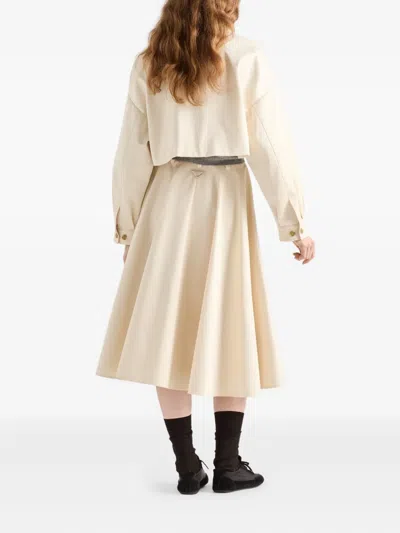 Prada Triangle-logo Flared Skirt In Neutral