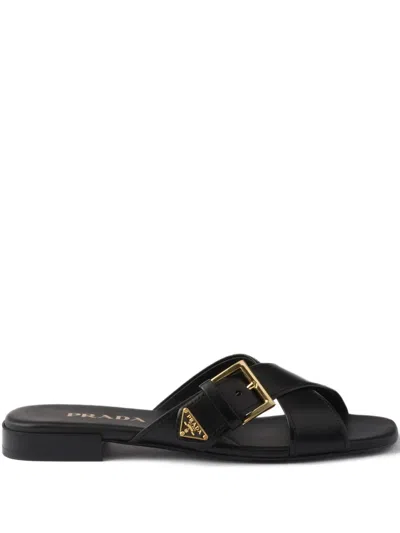 Prada Criss-cross Buckle Sandals In Black