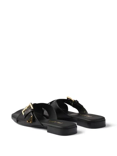 Prada Criss-cross Buckle Sandals In Black