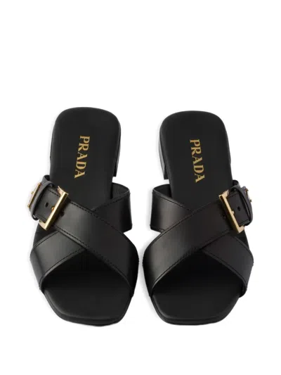 Prada Criss-cross Buckle Sandals In Black