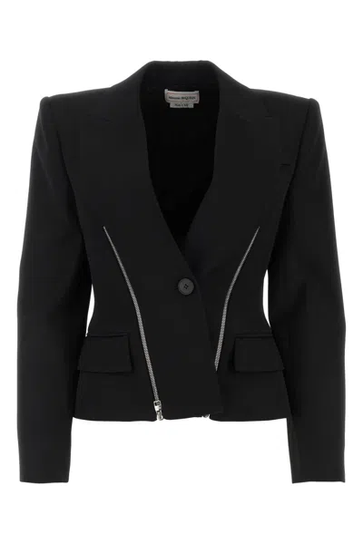 Alexander Mcqueen Women Black Wool Blazer In Black