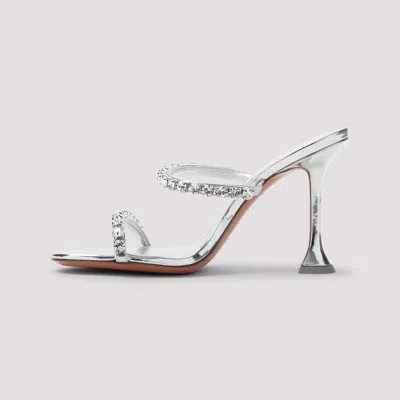 Amina Muaddi Metallic Leather Slippers With Crystal Embellishments