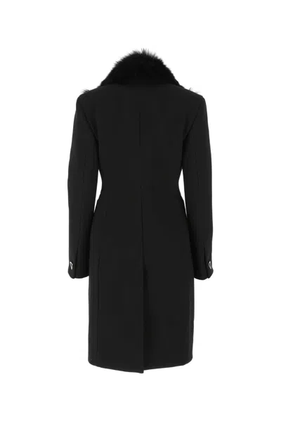 Bottega Veneta Shearling-trim Double-breasted Coat In Black