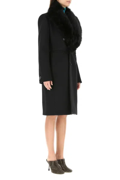 Bottega Veneta Shearling-trim Double-breasted Coat In Black