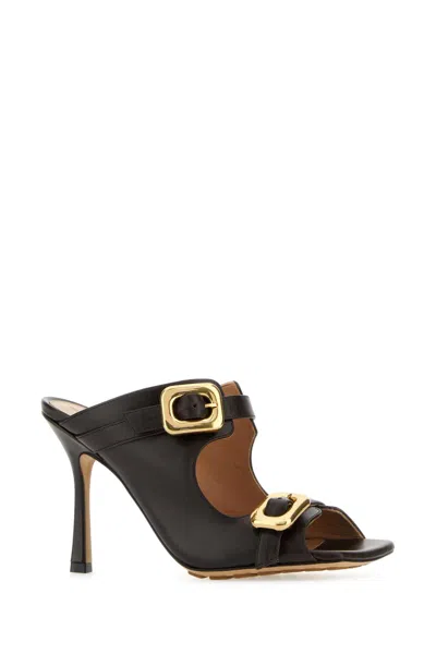 Bottega Veneta Women Dark Brown Leather Stretch Buckle Mules In Black