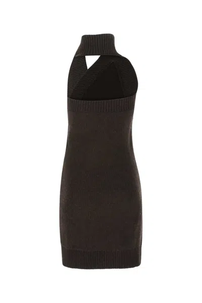 Bottega Veneta Asymmetric Knitted Haltner-neck Dress In Brown