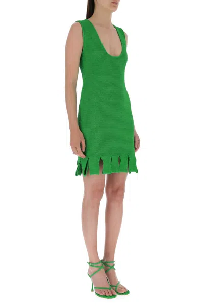 Bottega Veneta Women Grass Green Stretch Cotton Blend Mini Dress In Green