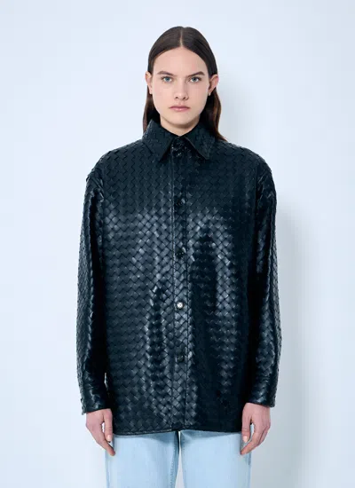 Bottega Veneta Women Intrecciato Leather Overshirt