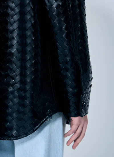 Bottega Veneta Women Intrecciato Leather Overshirt