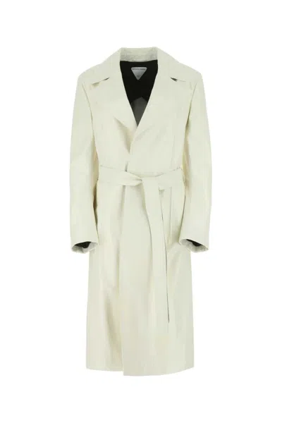 Bottega Veneta Women Ivory Leather Coat In Neutral