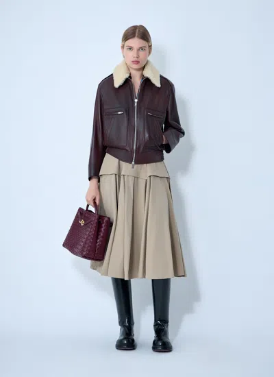 Bottega Veneta Brown Shearling Coat With Removable Fur Collar And Front Zip Closure In Leather Woman In Brown