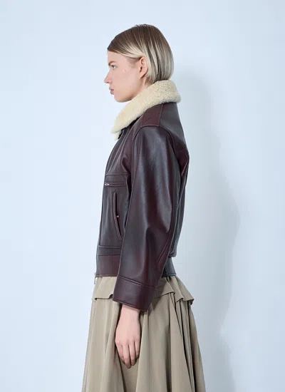 Bottega Veneta Brown Shearling Coat With Removable Fur Collar And Front Zip Closure In Leather Woman In Brown