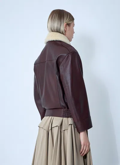 Bottega Veneta Brown Shearling Coat With Removable Fur Collar And Front Zip Closure In Leather Woman In Brown
